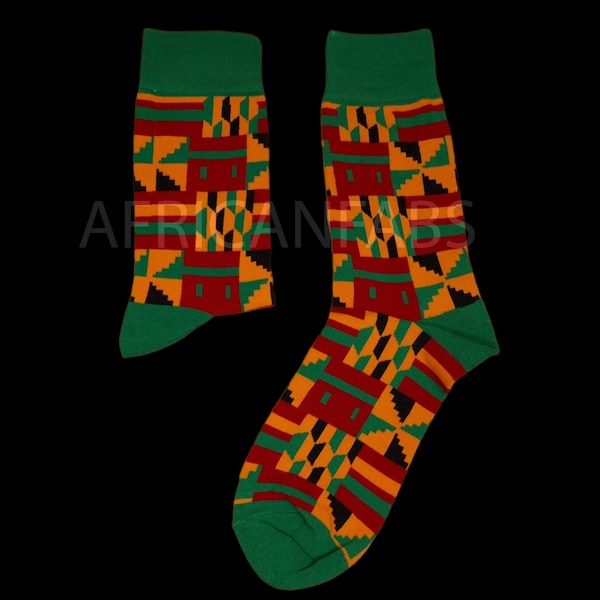 Chaussettes africaines / Chaussettes afro / Chaussettes Kente - Vert / Orange - Chaussettes à imprimé africain