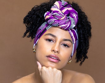 Afrikanischer Kopftuch - Lila Kente - 100 % Baumwolle Ankara-Druckstoff Turban / Schal / Stirnband / Headtie / Wrap