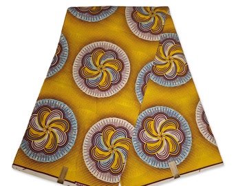 African Wax print fabric - Yellow fan - Ankara Cotton Fabrics - African fabric Wax cloth by the yard - Julius Holland