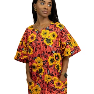 Red Flowers Dashiki Shirt / Dashiki Dress - African print top - Unisex