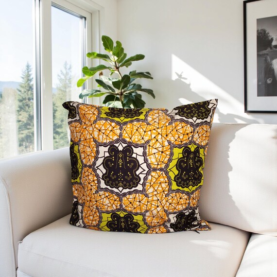 African pillow cover Yellow Decorative pillow 50x50cm African print  cushion cover 100% Cotton
