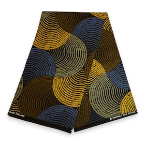 African print fabric - Green, Blue & Yellow Concentric Circle Design - Wax print fabric / African cloth / Ankara material - 100% cotton