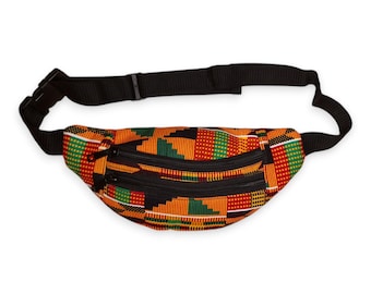 African Print Fanny Pack - Orange Kente - Ankara Waist Bag / Bum bag / Festival Bag