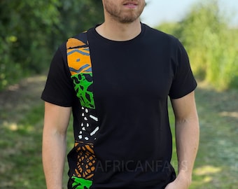 T-shirt with African print details - green bogolan band