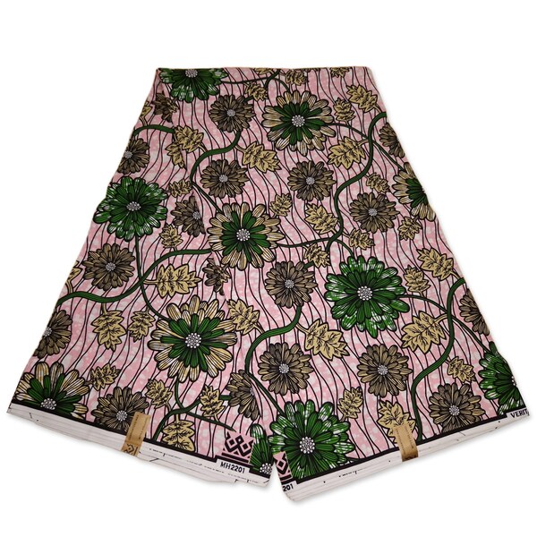 Tessuto africano - Rosa / Verde flowerlife - Ankara Cotton Wax print Tessuti - Panno africano wax tagliato a misura - Mitex Holland