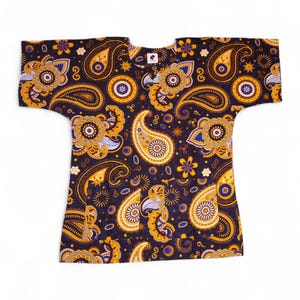 Navy blue Yellow Paisley Dashiki Shirt / Dashiki Dress - African print top - Unisex