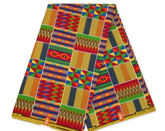 KENTE Stoff - Afrikanischer Kente Ghana Stoffdruck - KT-3081 Ankara Baumwollstoffe - Ghana Tuch