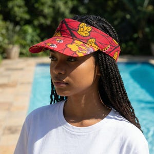 African print Sun visor cap - Dark Red Botanical Flow
