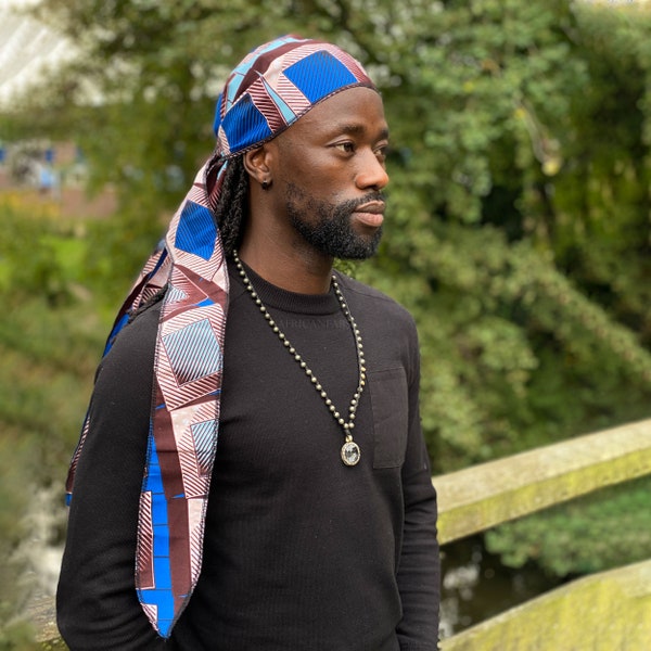 Durag / Du-rag / Do-rag / Bandana - Coton imprimé africain - Unisexe - Bleu