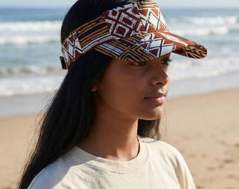 African print Sun visor cap - Brown Bogolan Mosaic
