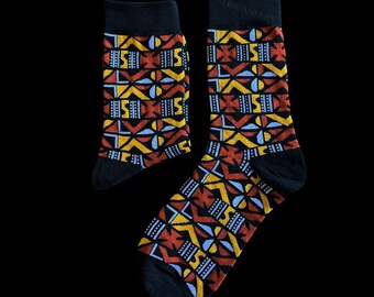 Afrikanische Socken / Afrosocken - Brauner Bogolan - Socken mit afrikanischen Drucken