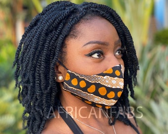 Afrikanischer Print Mundmaske / Gesichtsmaske aus Baumwolle (Premium Modell) Unisex - Schwarz/ Braun Bogolan