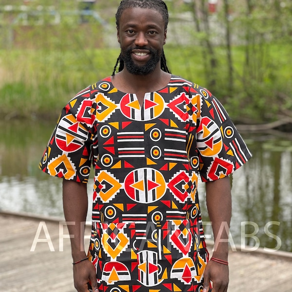 Schwarzes Bogolan Dashiki Shirt / Dashiki Kleid - Afrikanisches Print Top - Unisex