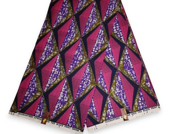 Tessuto con stampa africana - Triangoli rosa - Policotone - Tessuto Ankara / Panno africano tagliato su misura