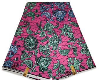 African fabric - Pink Flowers - Super Wax fabric - Ankara Cotton Fabrics - African Wax cloth by the yard - Mitex Holland