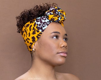 Afrikanisches Kopftuch - Panter orange / türkis - Turban / Schal / Stirnband / Kopfband / Wickeltuch aus Ankara-Druckstoff aus 100 % Baumwolle