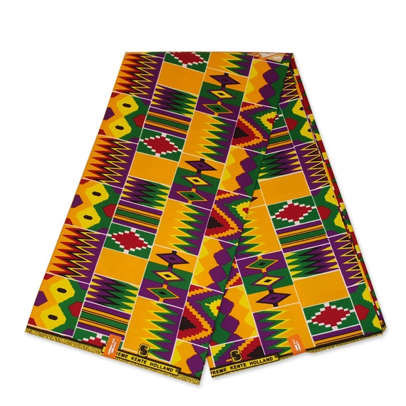 KENTE Fabric African Purple / Green / Yellow Kente ghana | Etsy