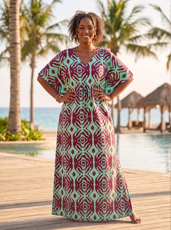 tribal beach dress Boho rayon kaftan with waist strap - Burgundy Mint Mirage Corset Black and White, lace-up oxford perfect for tropical days Color:Gold/Pewter