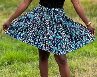 Afrikanischer Druck Blau / Türkis / Schlammtuch - Wachs-Minirock, Ankara-Rock, afrikanische Stoffkleidung, Midirock, Ankara-Kleid