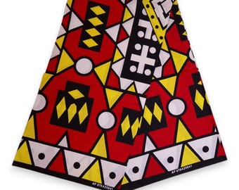 African print fabric - Red Yellow Samakaka / Samacaca (Angola) - Wax print fabric / African cloth / Ankara material - 100% cotton