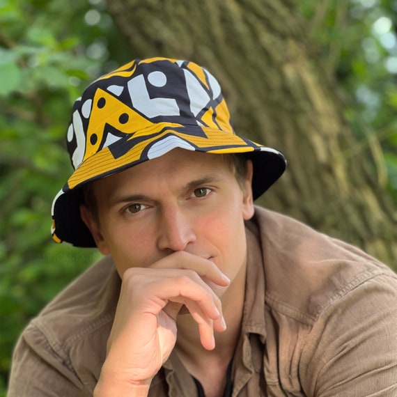 Bucket hat Fisherman hat with African print Mustard Samakaka Kids Adults sizes Unisex