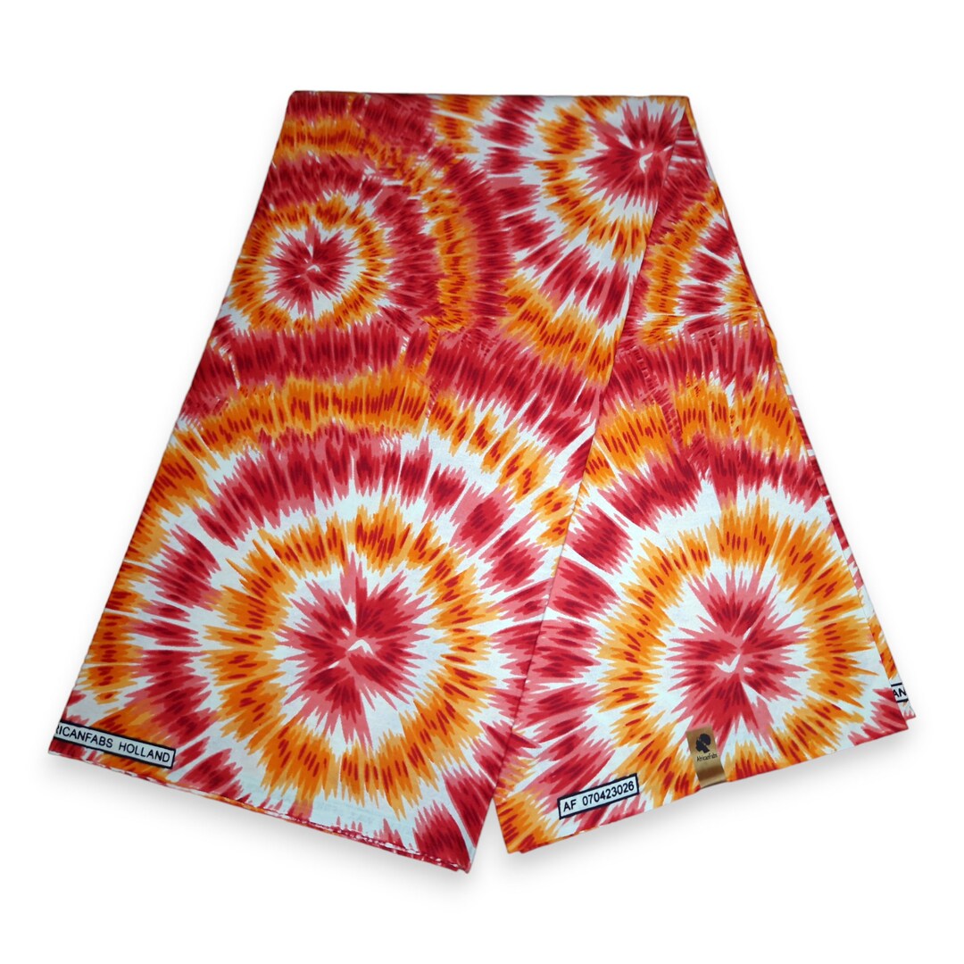 Vibrant Floral Orange and Yellow African Wax Print Fabric main image 0
