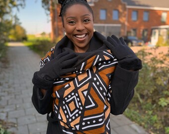 African print Warm Fleece Winter scarf for Adults Unisex - Brown Bogolan