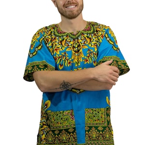 Blue Dashiki Shirt / Dashiki Dress - African print top - Unisex