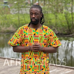 Orange Kente Dashiki Shirt / Dashiki Dress - African print top - Unisex