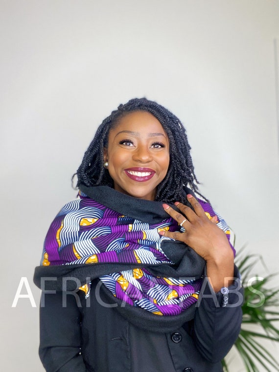 African Print Warm Fleece Winter Scarf for Adults Unisex Purple