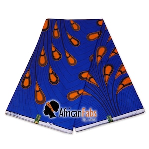 Vlisco Wax Hollandais - BLUE / ORANGE BULB African Wax print fabric - Ankara Cotton Fabrics - African Wax cloth by the yard
