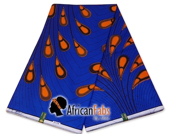 Vlisco Wax Hollandais - BLUE / ORANGE BULB African Wax print fabric - Ankara Cotton Fabrics - African Wax cloth by the yard