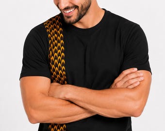 Men's Slim Fit Cotton T-shirt with African print details - Brown Yellow Scale Pattern Vlisco Band
