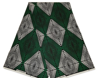 Afrikanischer Druckstoff - Grüne Diamanten - Wachsdruckstoff / Afrikanischer Stoff / Ankara-Material - 100 % Baumwolle