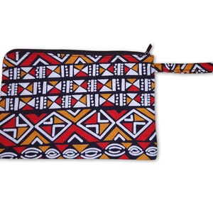 African print Makeup pouch / Pencil case / Cosmetic Bag / Coin Purse - Red / Orange Bogolan
