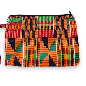 アフリカンプリント 化粧ポーチ/筆箱/化粧ポーチ/小銭入れ - オレンジ Kente