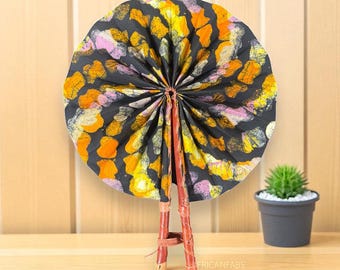 African Hand Fan - Ankara Print Folding Fan - Kwabela - Orange - Wax Print Fan - Handmade