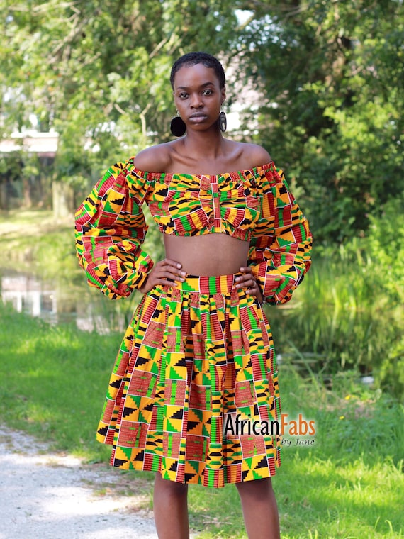 African Print Kente Two Piece Set / Co-ord Set Orange Crop - Etsy