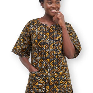 Brown Bogolan Heritage Pattern Dashiki Shirt / Dashiki Dress - African print top - Unisex