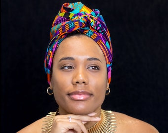 Afrikanische Kopfbedeckung - African Multi Color / Kente / Kente - 100 % Baumwolle Ankara-Druckstoff Turban / Schal / Stirnband / Headtie / Wrap