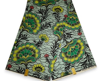 African fabric - Green Plant - Ankara Cotton Wax print Fabrics - African Wax cloth by the yard - Mitex Holland