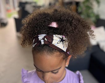 African Print Kids Headband - Toddler Hair Accessory - Elastic Cotton Headband - Brown star