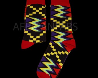 African socks / Afro socks / Kente socks - Black / Red / Purple - African Print Socks