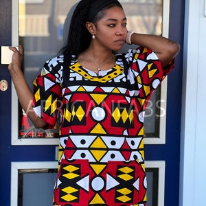 Red Samakaka Dashiki Shirt / Dashiki Dress - African print top - Unisex
