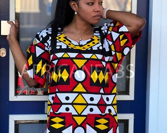 Rotes Samakaka Dashiki Shirt / Dashiki Kleid - Afrikanisches Print Top - Unisex