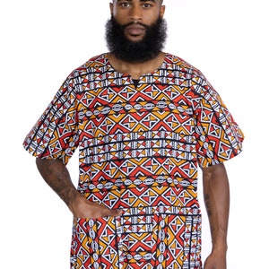 Red / Orange Bogolan Dashiki Shirt / Dashiki Dress - African print top - Unisex
