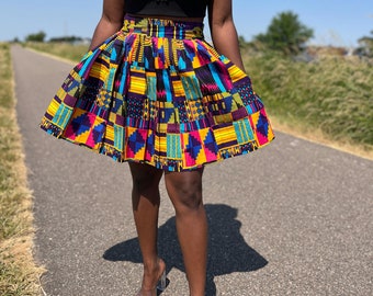 African print Multicolor kente purple - wax mini skirt, ankara skirt, African fabric clothing, midi skirt, ankara dress