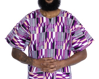 Lila / weißes Kente Dashiki Shirt / Dashiki Kleid - Afrikanisches Print Top - Unisex