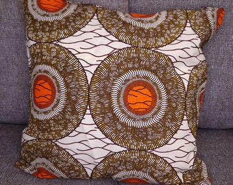 Afrikanischer Kissenbezug | Orange / Kreis - Dekokissen 50x50cm - Kissenbezug mit afrikanischem Muster, 100 % Baumwolle