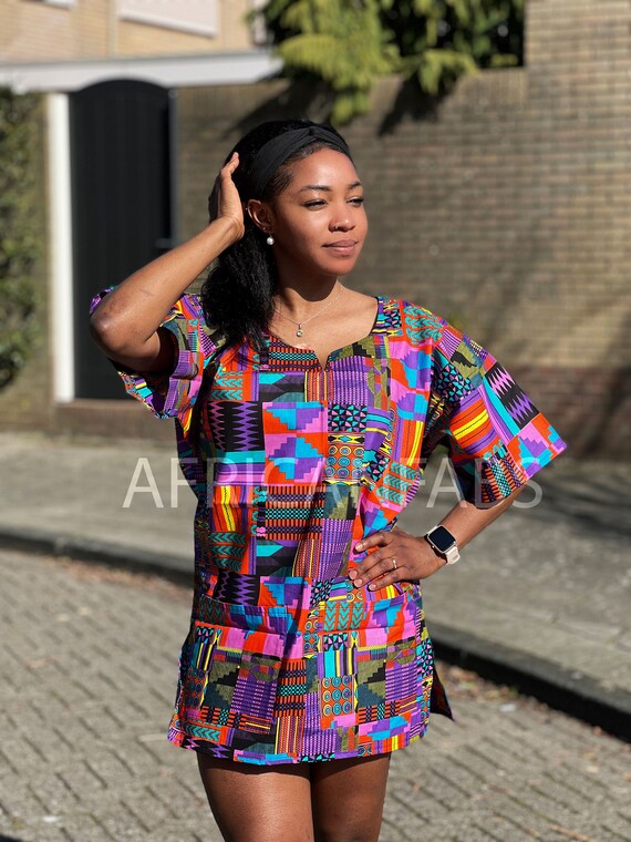 Purple Kente Dashiki Shirt / Dashiki 
